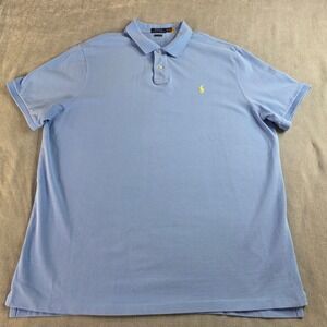 Polo Ralph Lauren Mens XXL Classic Fit Light Blue Yellow Pony Polo Shirt Cotton